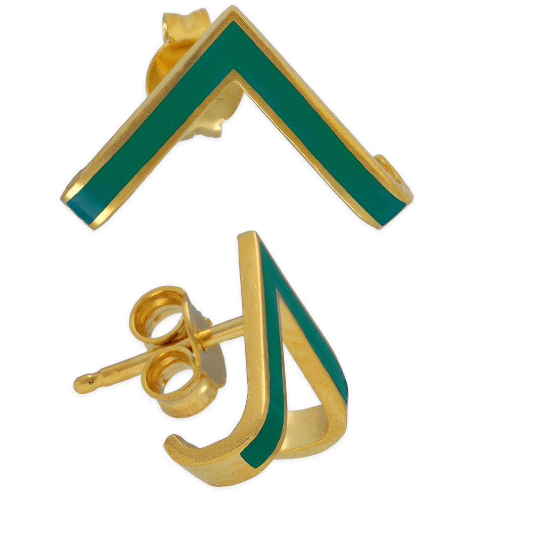Men's triangle earrings with enamel