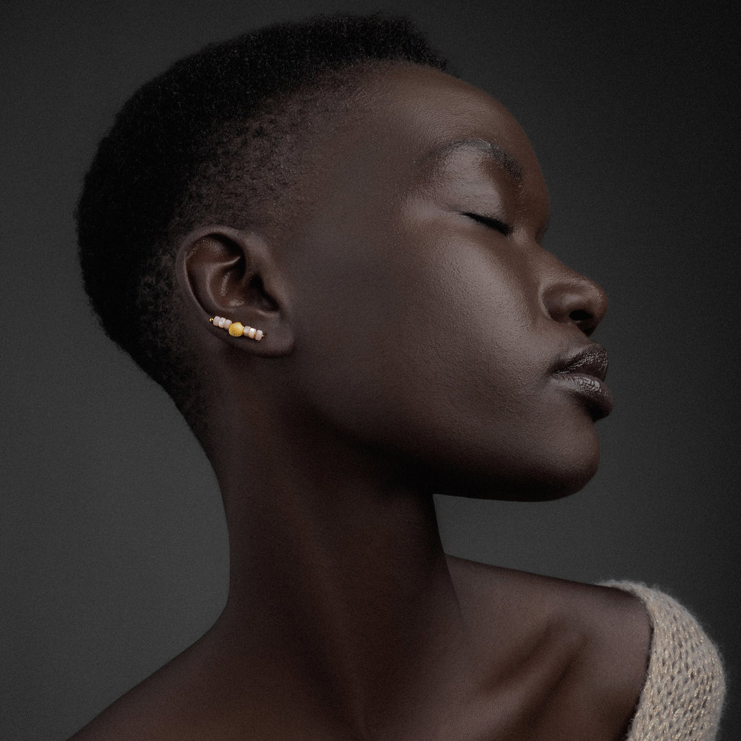 Earrings pins "shells" with mother of pearl