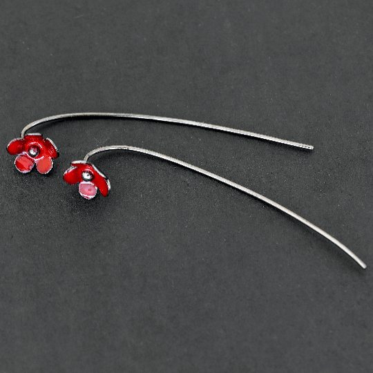 Μαύρο ανθρακί Καρφωτά σκουλαρίκια "λουλούδια με μίσχο" από ασήμι 925 - κοσμήματα emmanuela