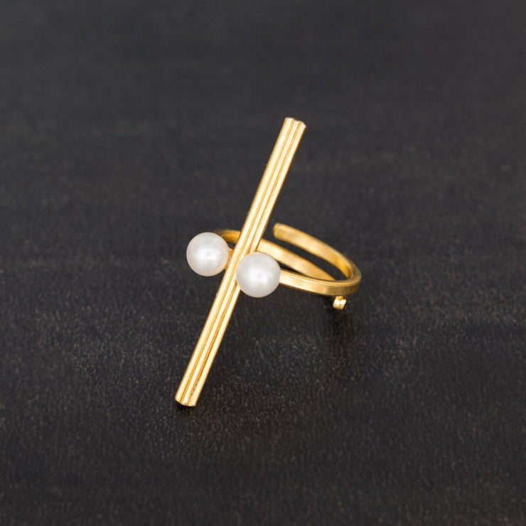Bar Ring mit zwei weißen Perlen - Emmanuela - handcrafted for you-sterlingsilber