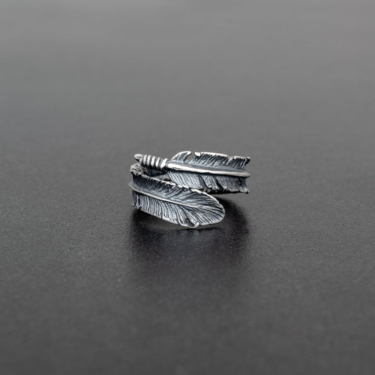 Feder Wickel Ring für Herren aus oxidiertem sterling Silber