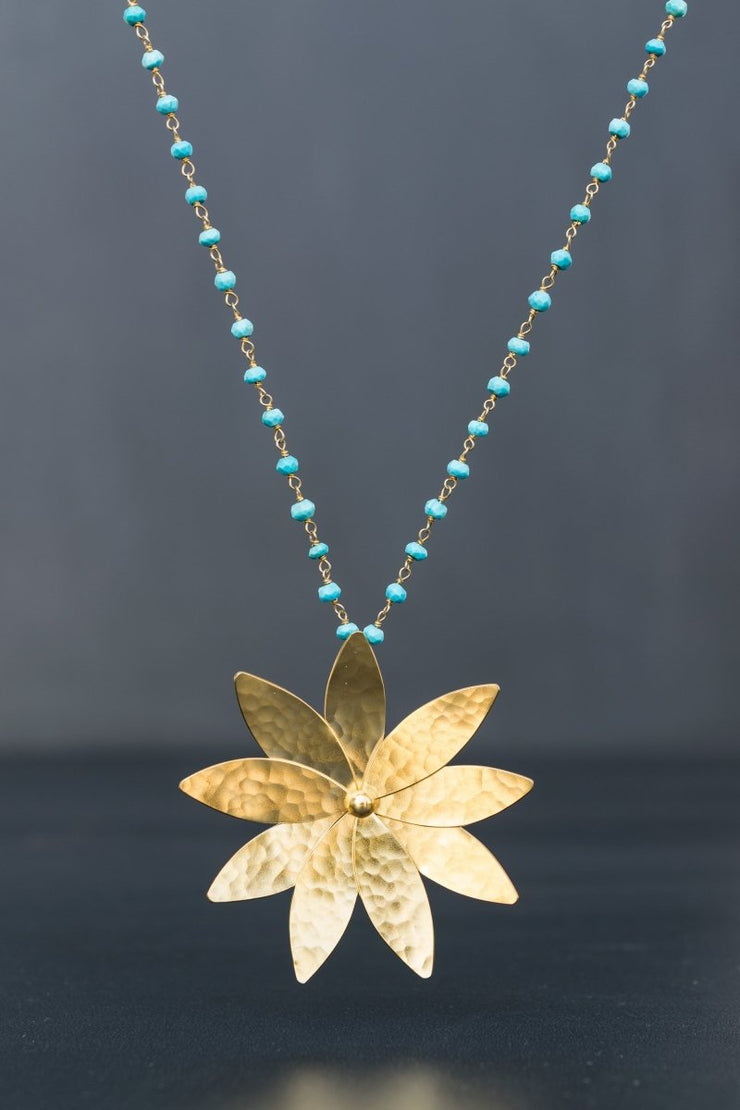 Großer Blumenanhänger an Rosenkranzkette - Emmanuela - handcrafted for you-sterlingsilber
