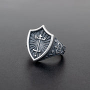 Mittelalterliche Ritterschild Ring für Herren aus sterlings Silber 