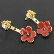 Rote Emaille Blume Ohr Jacken - Emmanuela - handcrafted for you-sterlingsilber