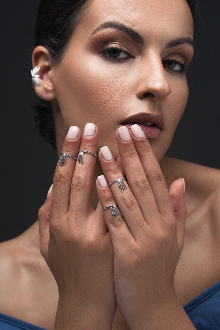 Σετ από 4 midi δαχτυλίδια "ακτίνες" από ασήμι 925 - κοσμήματα emmanuela