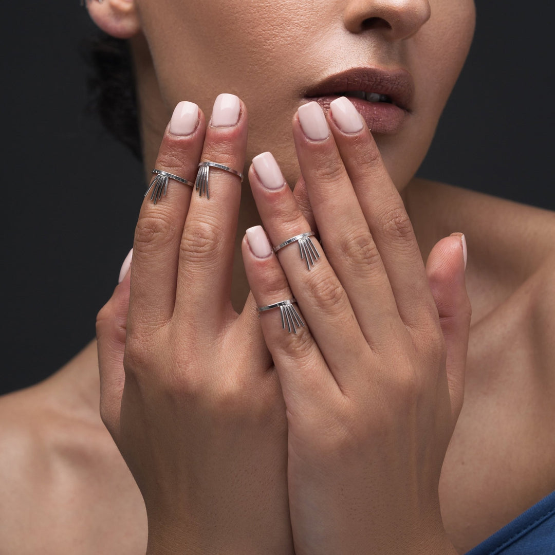 Σετ από 4 midi δαχτυλίδια από ασήμι | Μοντέρνα χειροποίητα κοσμήματα Emmanuela